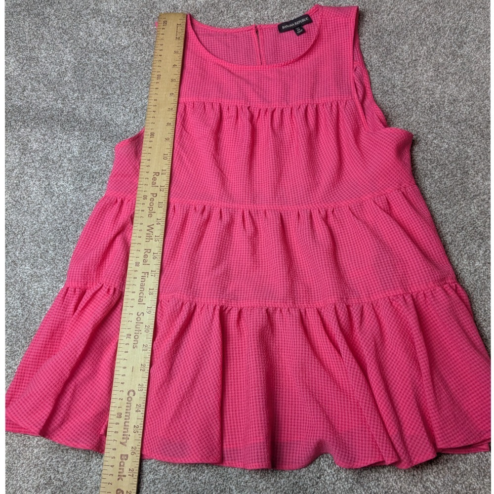 Banana Republic‎ Seersucker Tiered Pink Babydoll Tank Top Women's Medium Tall - Picture 3 of 8